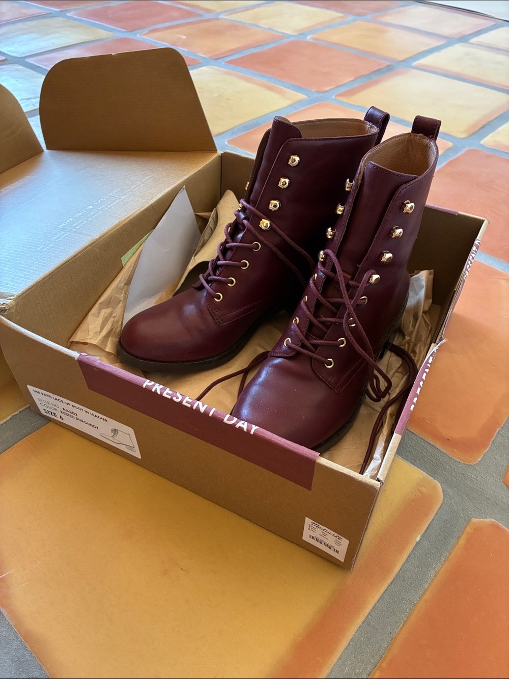 Madewell Women’s Burgundy Lace-Up Combat Boots, size 6